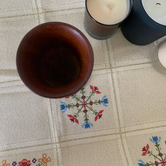 Hand Carved Wooden Decorative Vase with Fish and Flowers 8.5H & 2.75W - Picture 6 of 7